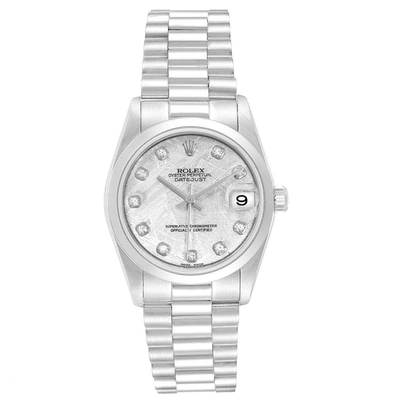 Rolex President Midsize Platinum Meteorite Diamond Ladies Watch 78246 In Not Applicable