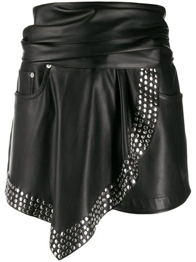 Alexander Wang Draped Studded Faux Leather Shorts In Black
