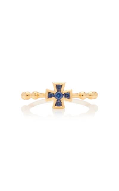 Rosa De La Cruz Blue Sapphire Baroque Boules Cross Ring In Not Applicable