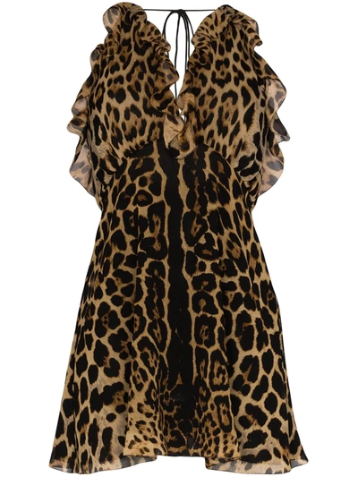 Saint Laurent Leopard Print V-neck Dress