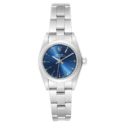 Rolex Oyster Perpetual Nondate Ladies Steel Blue Dial Watch 67180 In Not Applicable