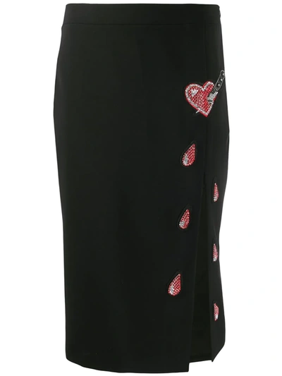 Moschino Heart Patch Pencil Skirt In Black