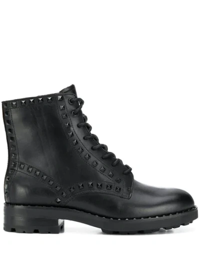 Ash Wolf Combat Boots In Black Leather
