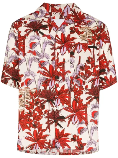 Prada Red Floral Print Shirt In F0011