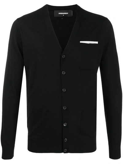 Dsquared2 V-neck Chest Patch Cardigan In Black