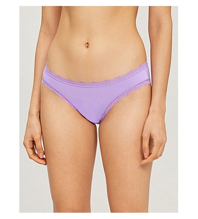 Stripe & Stare Pack Of Four Lace-trimmed Stretch-jersey Briefs In Jewel
