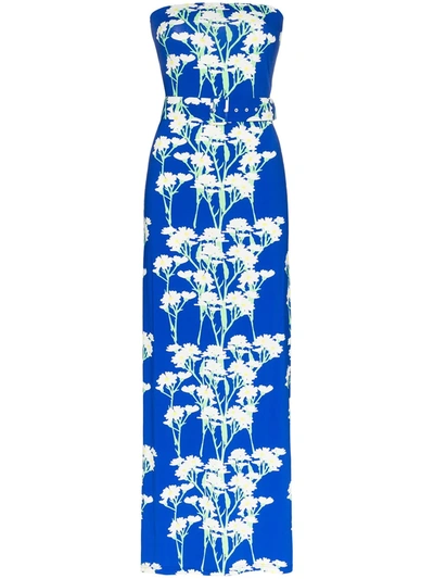 Bernadette Carrie Strapless Stretch-jersey Maxi Dress In Daisy White Blue