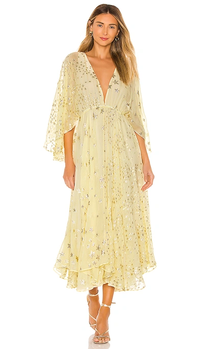 Loveshackfancy Solana Star-print Silk-crepe Midi Dress In Yellow | ModeSens