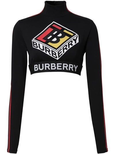 Burberry Cropped Appliquéd Stretch-jersey Top In Black