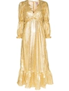 Shrimps Rosemary Lamé Ruffled Midi Dress In Gold