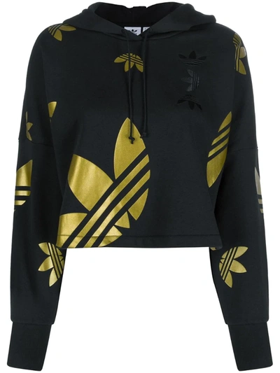 Adidas Originals Adidas Women's Originals Large Logo Cropped Hoodie In Black