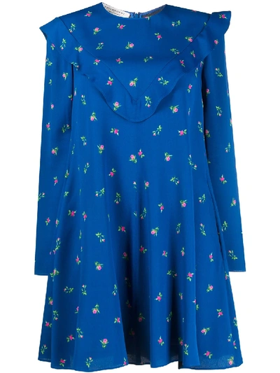 Philosophy Di Lorenzo Serafini Floral Long Sleeve Mini Dress In Blue