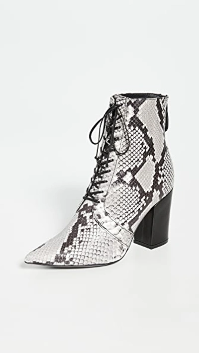 Self-portrait Amelia Lace Up Ankle Boots In Natural/black