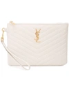 Saint Laurent Monogramme Quilted Textured-leather Pouch In White ,gold