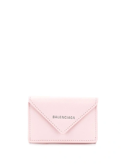 Balenciaga Papier Mini Printed Textured-leather Wallet In Pink