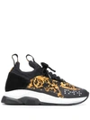 Versace Chain Reaction Printed Nylon, Suede And Neoprene Sneakers In Black