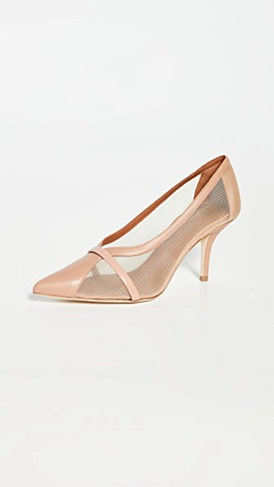 Malone Souliers Brook 70 Patent-trimmed Mesh And Leather Pumps In Neutral