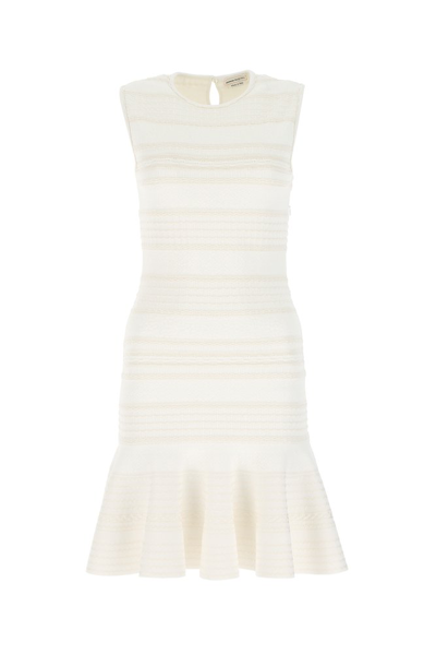 Alexander Mcqueen Ruffled Cable-knit Wool-blend Mini Dress In Ivory