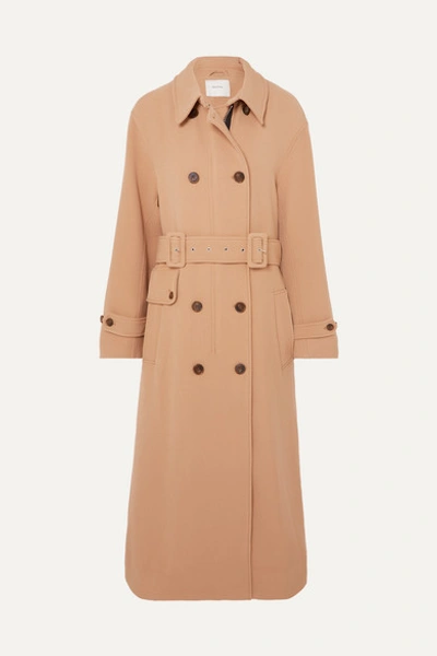Munthe Belted Double-breasted Leather Trench Coat In Camel
