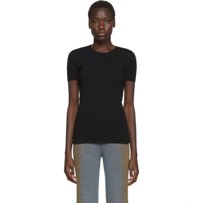 Helmut Lang Double Layer Ribbed Cotton Tee In Black