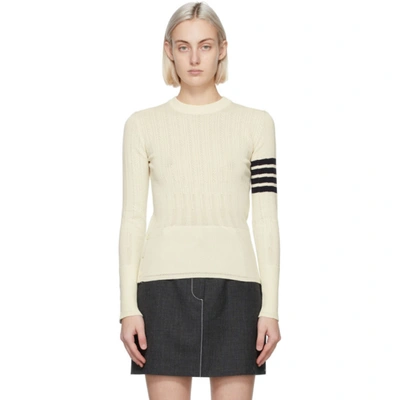 Thom Browne Striped Pointelle-knit Cotton And Silk-blend Top In White