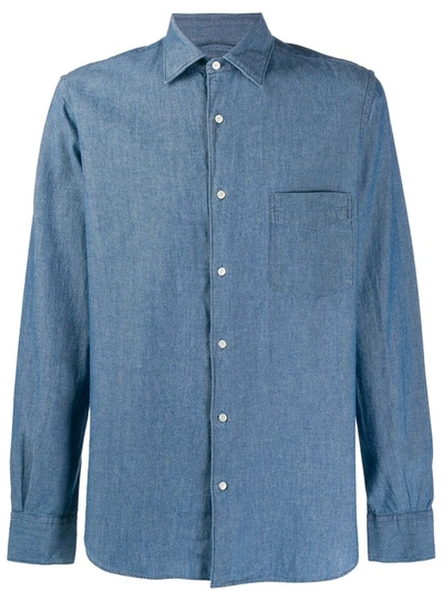 Aspesi Plain Long-sleeved Shirt In Blue