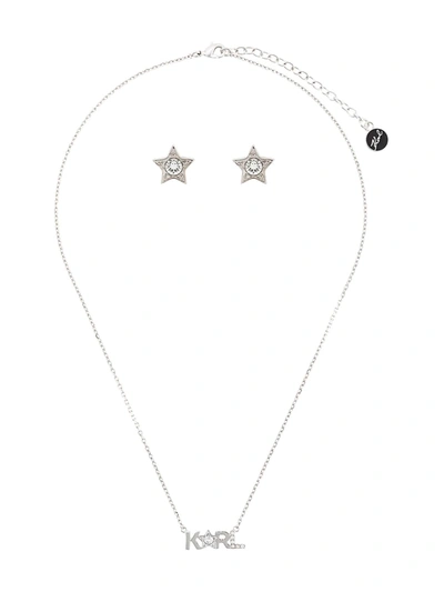 Karl Lagerfeld Crystal Star Stud And Necklace Set In Silver
