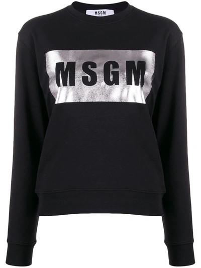 Msgm Foil Logo Print Sweatshirt In Black