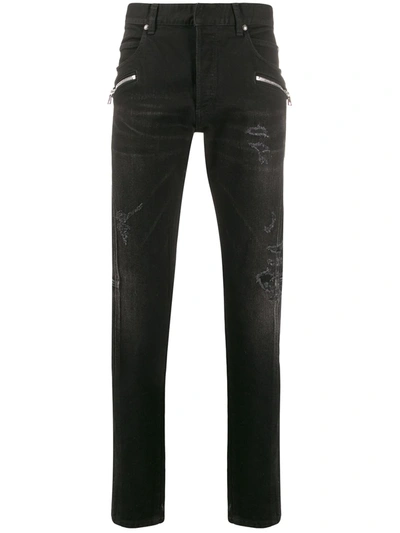 Balmain Zipped Details Slim-fit Jeans In Black