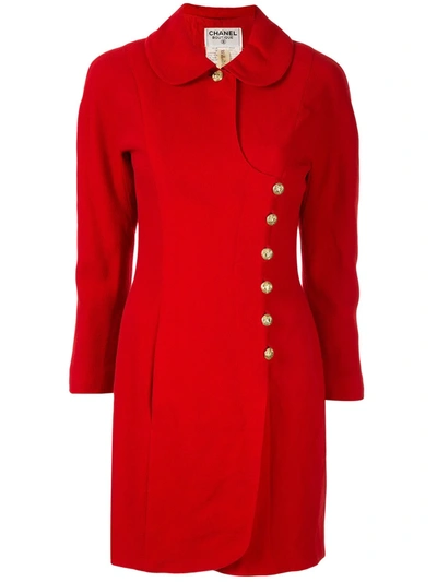 Pre-owned Chanel Cc Button Coat In Red