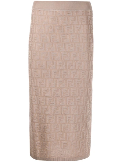 Fendi Ff Motif Pencil Skirt In Beige