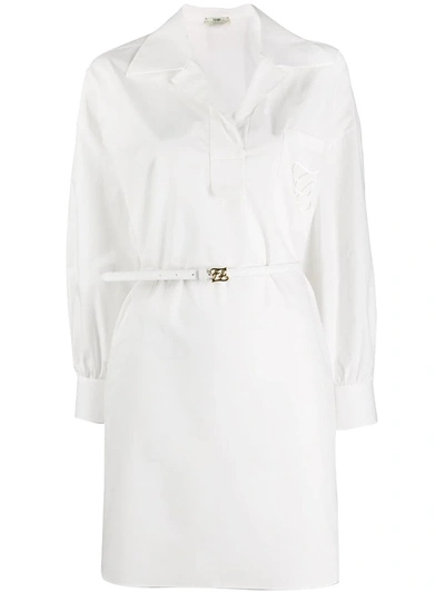 Fendi Karligraphy Motif Asymmetric Shirt Dress In White