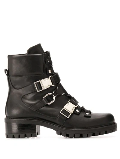 Albano Buckle Fastened Military Boots In Black