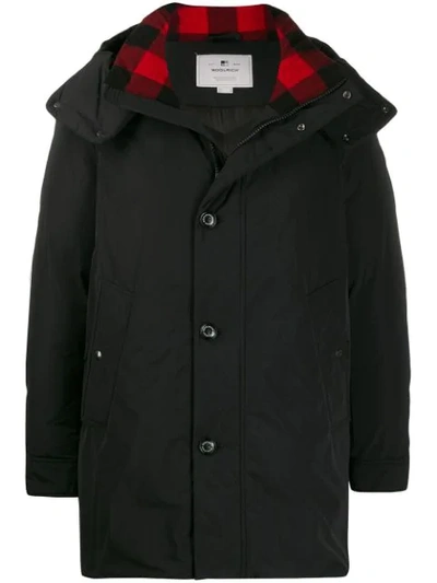 Woolrich Reversible Woolen Parka Coat In Black