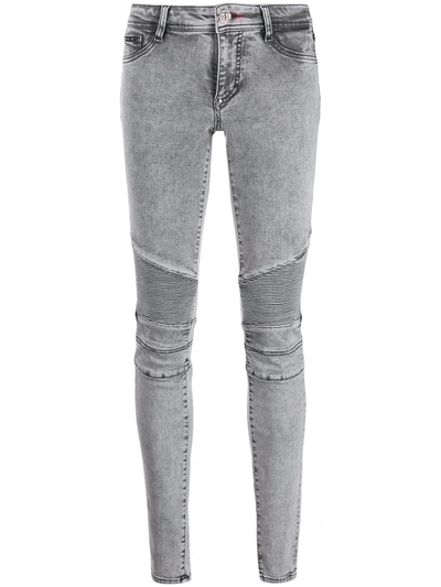 Philipp Plein Acid Wash Skinny Jeggings In Black