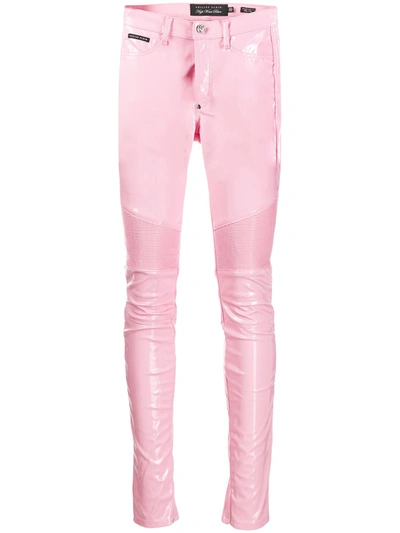 Philipp Plein High-waisted Biker Trousers In Pink