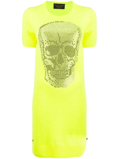 Philipp Plein Knitted Skull Dress In Yellow