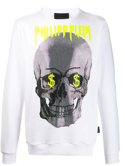Philipp Plein Embellished Skull Sweatshirt In White