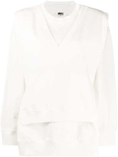 Mm6 Maison Margiela Mm6 Ladies White Layered Boxy Sweatshirt