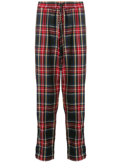 Andrea Crews Logo Check Drawstring Trousers In Red