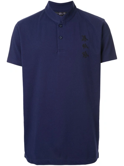 Shanghai Tang Xu Bing Mandarin-collar Polo Shirt In Blue