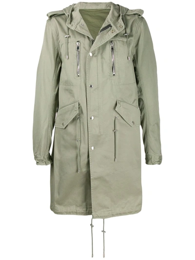 Balmain Hooded Parka Coat In Green