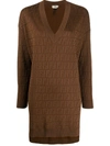 Fendi Ff Logo Long Jumper In Brown