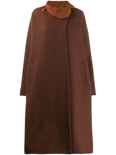 Pre-owned Pierre Cardin 1970s Checked Coat In Brown