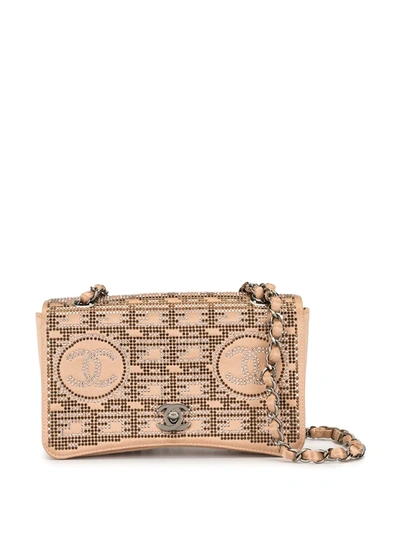 Pre-owned Chanel Rhinestone Chain Shoulder Bag In Neutrals