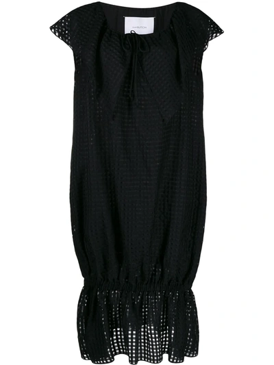 Pushbutton Short-sleeve Midi Dress In Black
