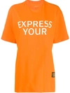 Pushbutton Slogan Print T-shirt In Orange