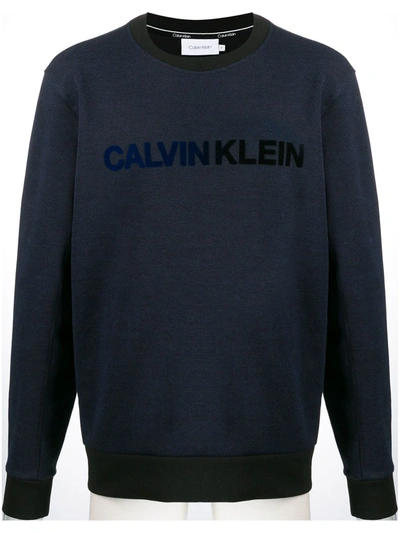 Calvin Klein Textured Logo Jumper In Blue