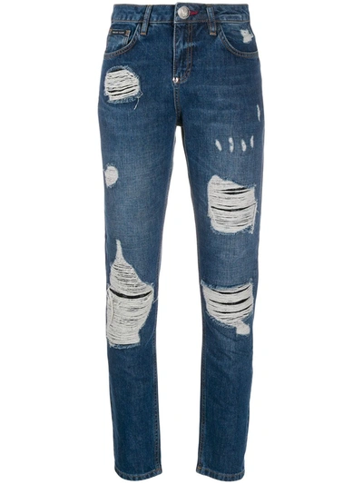 Philipp Plein Statement Mid-rise Slim Jeans In Blue