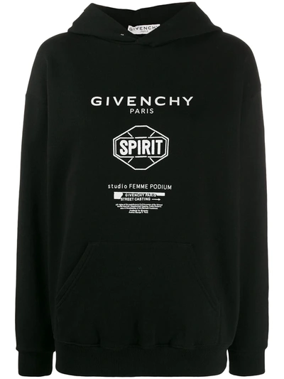 Givenchy Spirit Print Hooded Sweatshirt In Black